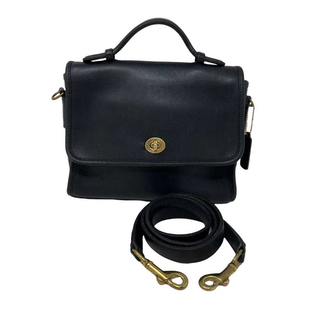 Vintage Coach Court 9870 Black Leather Shoulder Bag w/ removable strap